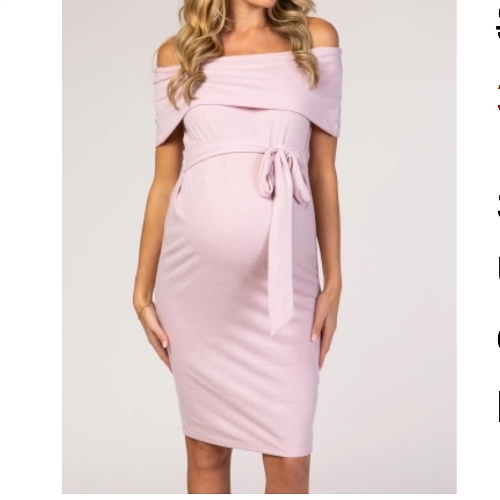 PinkBlush light pink off the shoulder maternity dress